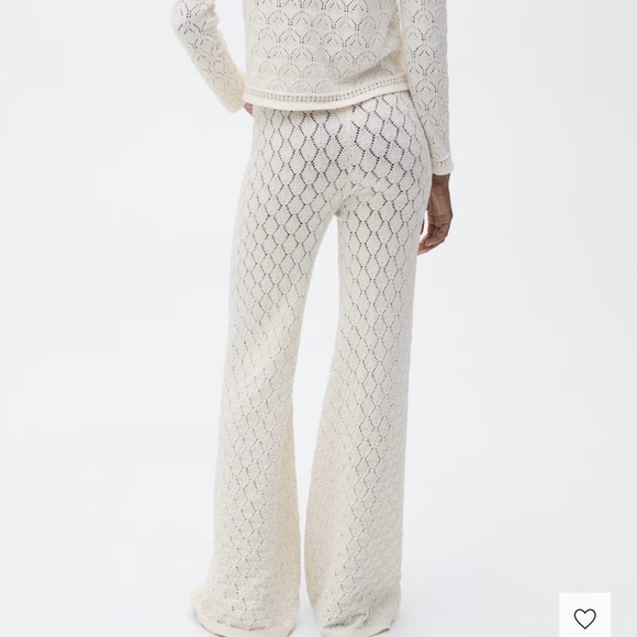 Mango STRAIGHT-FIT OPENWORK KNITTED Cream Pants - Picture 3 of 7